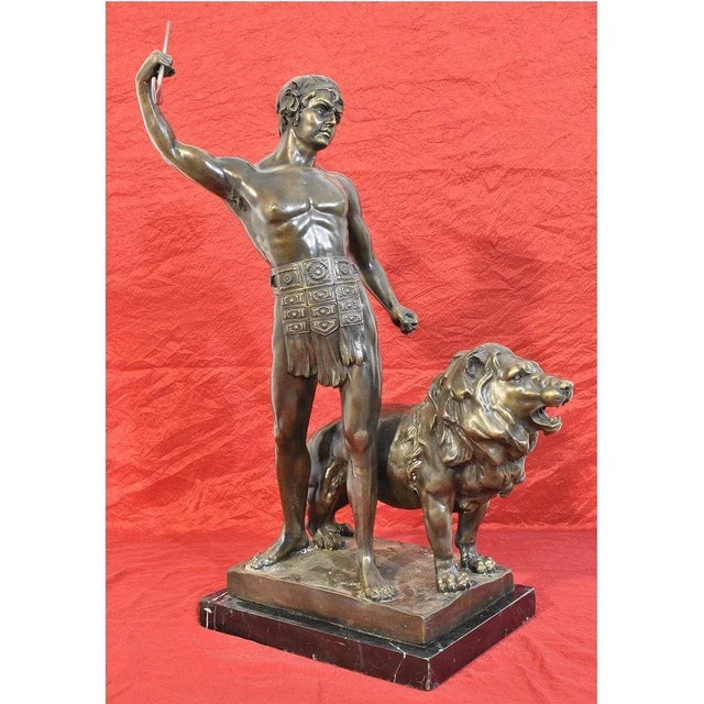 The Warrior Sculpture With Lion and spear, Fair, proposed here is in Bronze from the second half of the 19th Century....