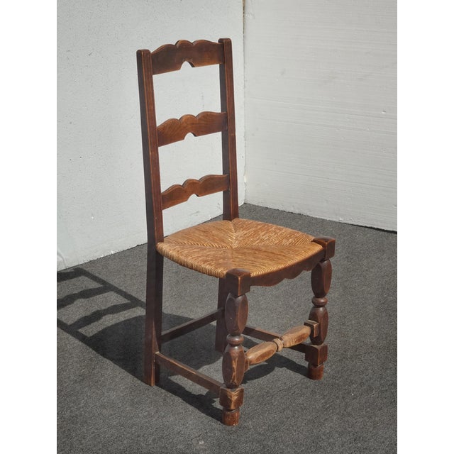 Set of Four Antique French Country Brown Rush Ladderback Chairs For Sale - Image 4 of 18