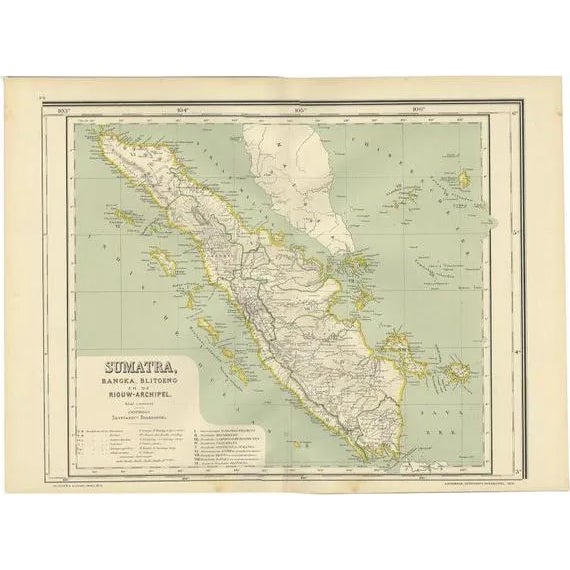 Antique Map of West Sumatra, Indonesia, 1900 For Sale