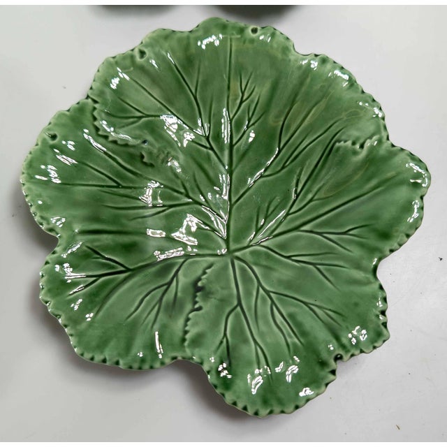 Mid-Century Set of 6 Green Cabbage Luncheon Plates by Secla Portugal For Sale In New York - Image 6 of 18