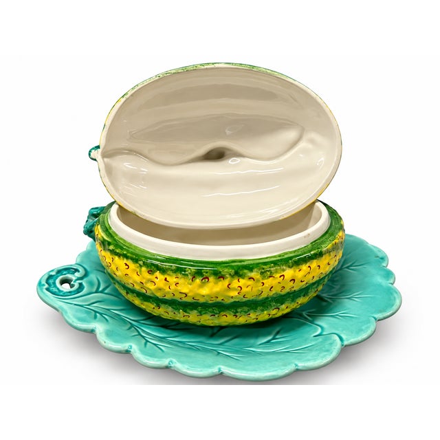Ceramic Vintage Italy Majolica Vine Covered Melon Squash Ceramic Lidded Bowl For Sale - Image 7 of 7