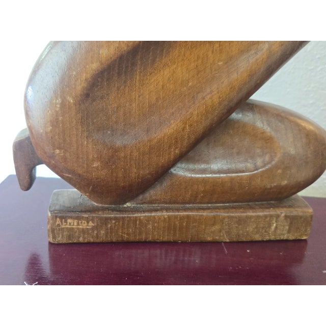 Wood VIntage Hand Carved Lady Signed Almeida For Sale - Image 7 of 11