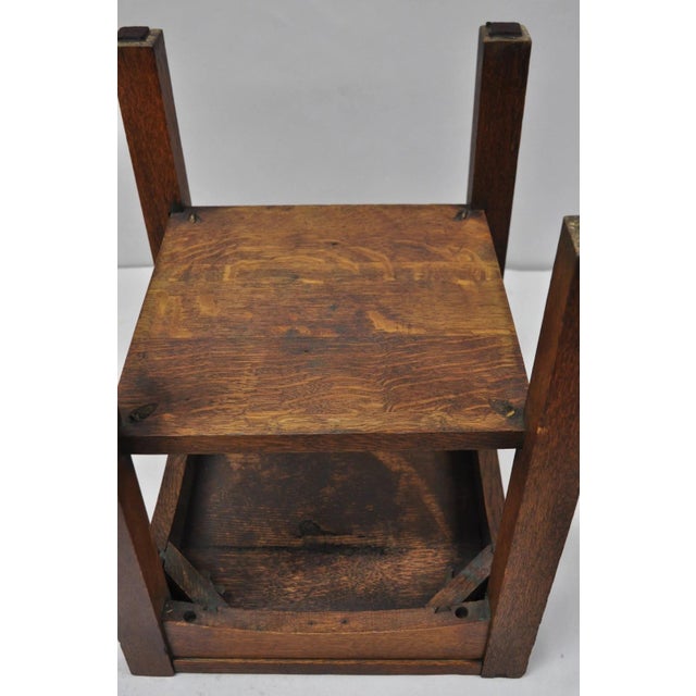 Antique Arts & Crafts Mission Oak Stickley Style 2 Tier Plant Stand Side Table For Sale - Image 12 of 15