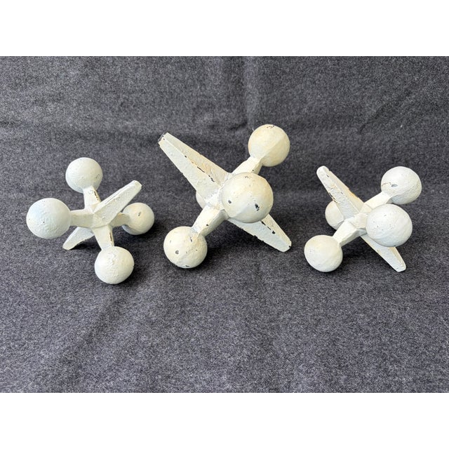 1990s Off White Cast Iron Jacks Set of 3 Decorative Objects For Sale - Image 13 of 17