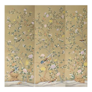 Chinoiserie Mural Hand Painted Wallpaper on Tea Paper Panel - 3 Panels