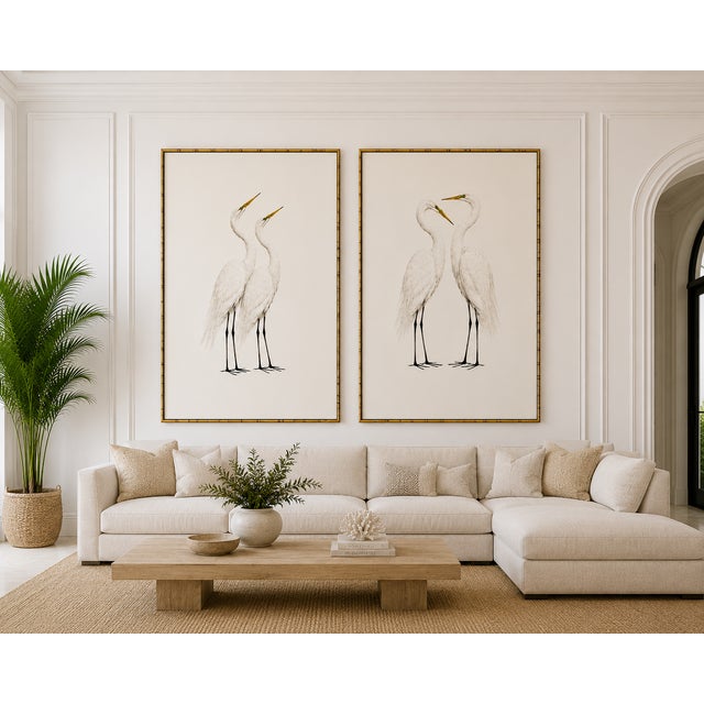 Neutral Crane Studies 1 - 2, Coastal Bird Art Diptych, Set of 2 Prints, 20" X 30" For Sale In Buffalo - Image 6 of 10