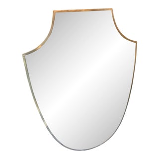 1950s Gio Ponti Style Mid-Century Modern Brass Shield Italian Wall Mirror For Sale