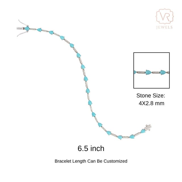 2.34ct Natural Turquoise & Diamond Station Tennis Bracelet in 14k White Gold For Sale - Image 11 of 15
