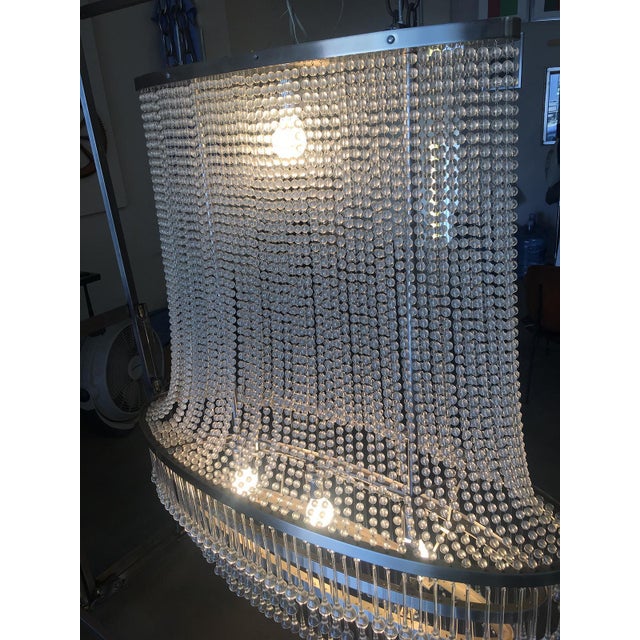 1990s Mid-Century Modern Glass Bead and drops Chandelier Large Satin Nickel Frame For Sale - Image 16 of 18