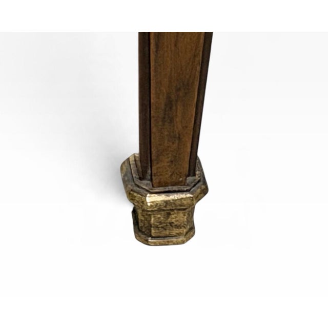 Wood 1970s Baker Furniture Satinwood & Brass Neoclassical End Tables With Glass Tops, Pair For Sale - Image 7 of 12