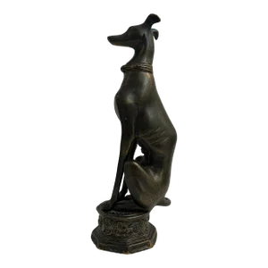 Vintage Bronze Finished Brass Seated Greyhound or Whippet 10.5” Statue