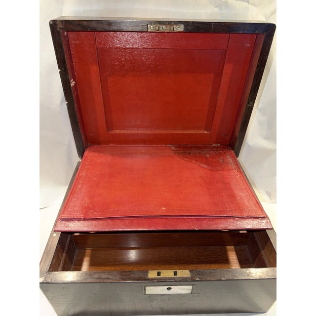 19th Century 19th Century English Writing or Sewing Box With Pearl Inlay & Hidden Compartment For Sale - Image 5 of 13