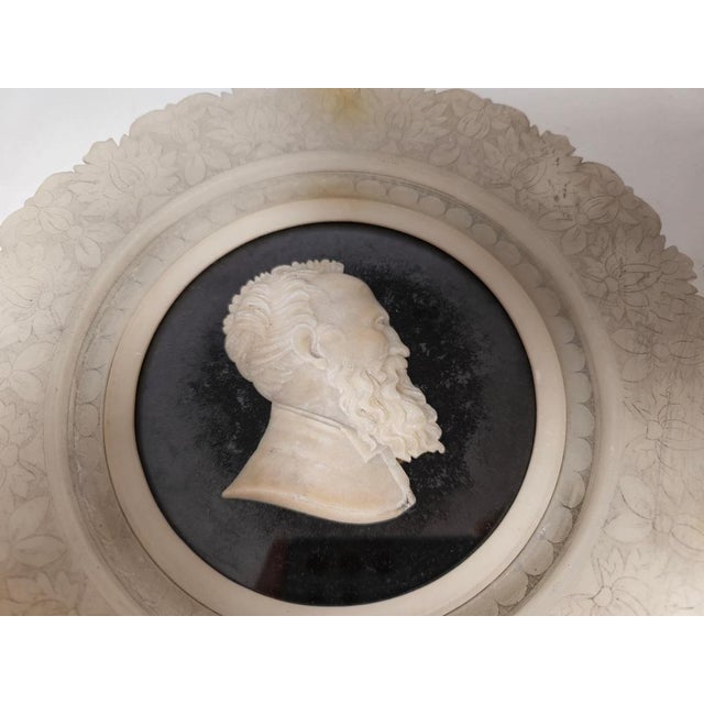 Antique Grand Tour Carved Alabaster Portrait Relief of Michelangelo, 1890 For Sale - Image 12 of 14