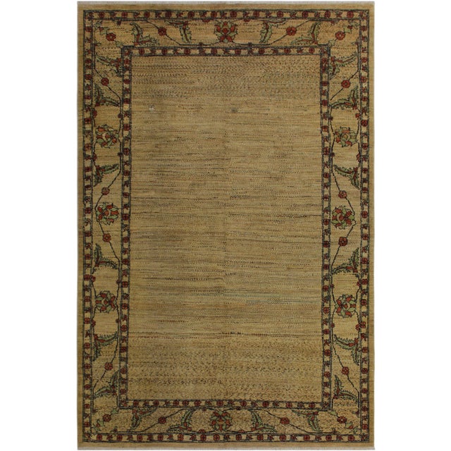 1980s Vintage Gabbeh Tan Wool Rug - 5′10″ × 9′ For Sale