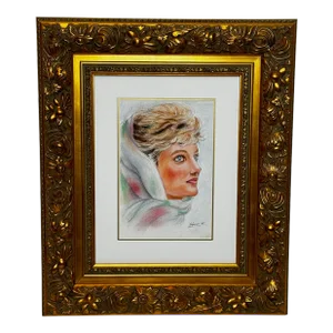 British Portrait Painting Princess Diana Vogue Arabia in Spring Cairo Wearing Minty Green Head Scarf