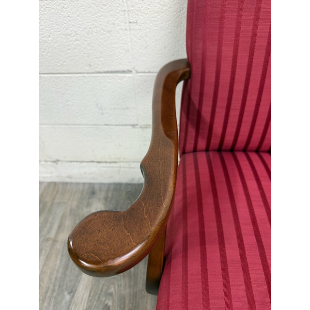 Wood Vintage 1995 Ethan Allen Queen Anne Wingback Lounge Chair With Ottoman For Sale - Image 7 of 18