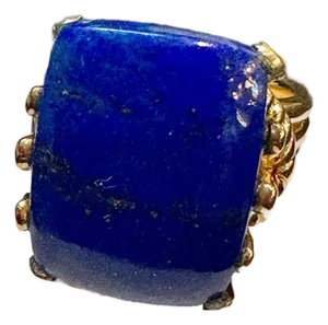 15 Ct Emerald cut Natural Lapis Lazuli Ring in 14 Kt Yellow Gold, Estate Size 7
