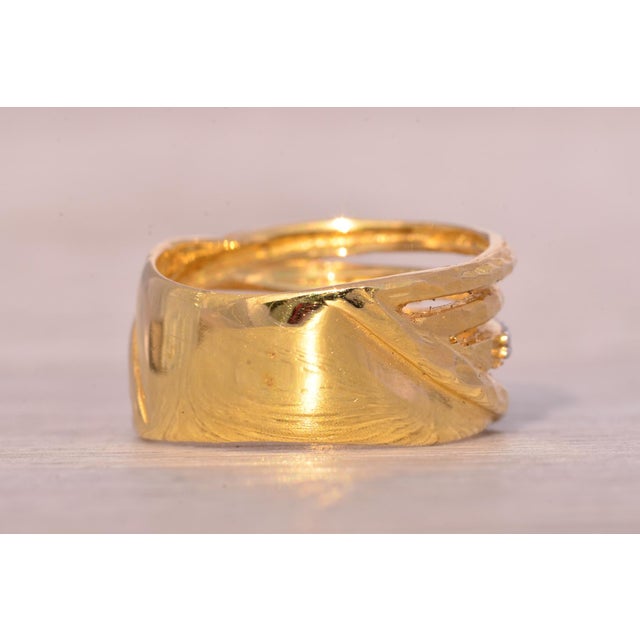 Metal Signed Natural Diamond Layered Ring in Yellow Gold For Sale - Image 7 of 11