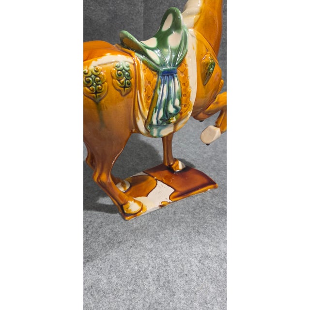 Brown Chinese Tang Sancai Style Ceramic War Horse Statue With Drip Glaze For Sale - Image 8 of 16