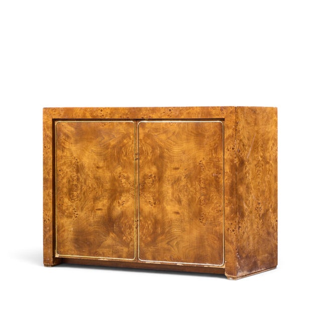 Milo Baughman Style Mid Century Burlwood and Brass Credenza With Hutch For Sale In Chicago - Image 6 of 11