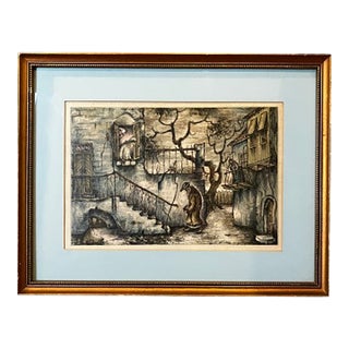 Mid 20th Century Zvi Livni Signed Vintage Lithograph "Twilight Over Jerusalem" – Framed Judaica Art For Sale