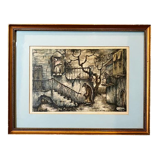 Mid 20th Century Zvi Livni Signed Vintage Lithograph "Twilight Over Jerusalem" – Framed Judaica Art For Sale