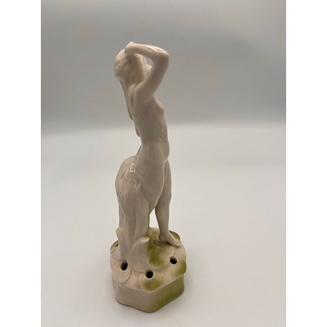 White Vintage Art Deco German Porcelain Flower Frog, the Nymph & Swan Motif For Sale - Image 8 of 9