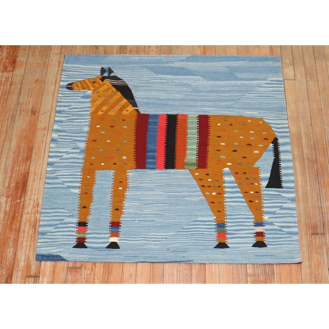 Late 20th Century Zabihi Collection Persian Horse Pictorial Wall Kilim - 3'8" x 3'9" For Sale In New York - Image 6 of 7
