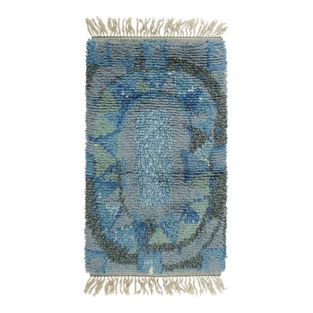 Vintage Swedish Rug in Blue and Gray With Geometric Pattern | Rug & Kilim For Sale