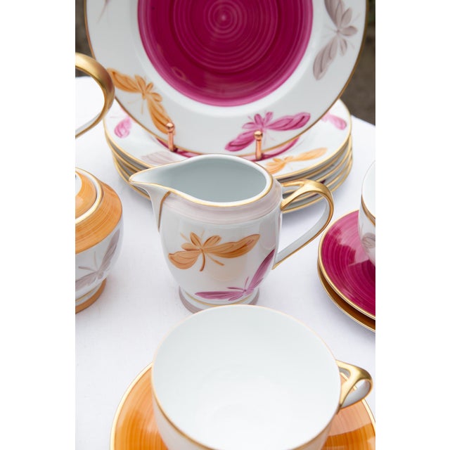 Ceramic Hand-Painted Limoges Porcelain Tea Service by Marie Daage, 2000s, Set of 20 For Sale - Image 7 of 15