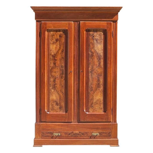 Brown Antique 1870s Eastlake Victorian Knockdown | Walnut W/ Burl | Wardrobe Armoire | With Key For Sale - Image 8 of 16