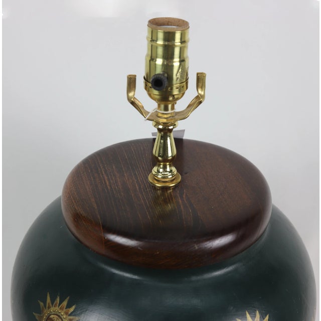Vintage Hand-Painted Vase With Ancient Tuscan Sun Pattern, Table Lamp For Sale In New York - Image 6 of 8