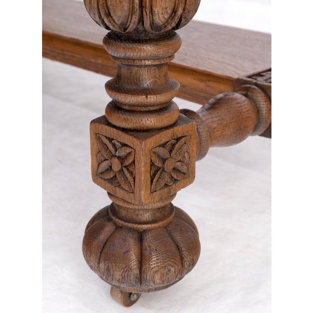 Heavily Fine Carved Oak Small Partners Desk Console Writing Table Mint For Sale - Image 16 of 18