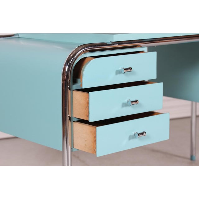 Wood Art Deco Danish Dressing Table with Round Mirror and Chair, 1930s, Set of 2 For Sale - Image 7 of 16