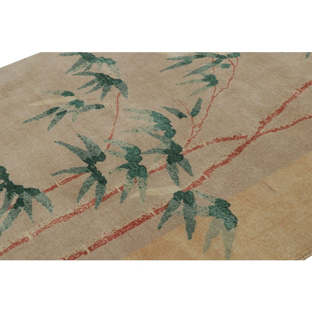 Late 20th Century Rug & Kilim’s Chinese Art Deco Style Fragment Rug in Beige With Floral Patterns For Sale - Image 5 of 7