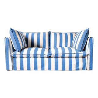 Sophie Conran Coco 2.5 Seater Sofa - Cornish Blue Wide Stripes with Knife Edge Cushion For Sale