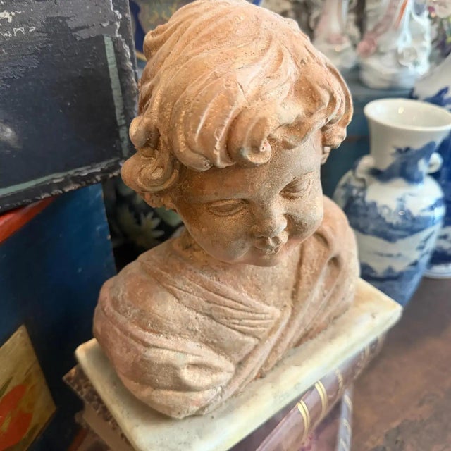 1930s Mixed Stone Sicilian Sculpture of a Putto on a Marble Base For Sale - Image 12 of 15