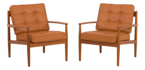 Set of Teak Lounge Chairs in Aniline Cognac Leather for Cado by Grete Jalk, Denmark, 1960s