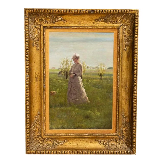 Original Small Oil Painting of Woman on a Summer Day, Unsigned For Sale