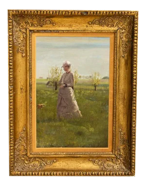 Original Small Oil Painting of Woman on a Summer Day, Unsigned