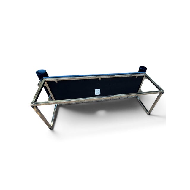 Royal Blue Pair of Hollywood Regency Cobalt Blue Velvet & Chrome Benches For Sale - Image 8 of 11