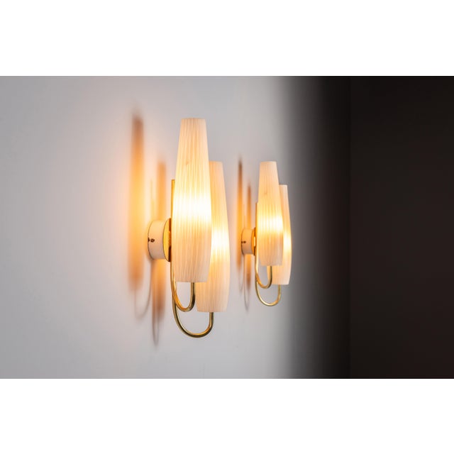 Double Shades Sconces with Brass Details, 1960s, Set of 2 For Sale - Image 6 of 16