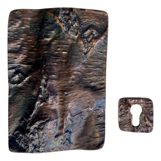Brutalist Sculptural Door Handle and Key Plate in Tree Bark Textured Bronze, West Germany, 1970s, Set of 2 For Sale