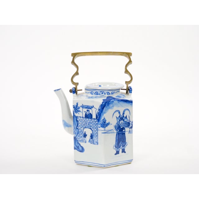 Antique Oversized Blue and White Chinoiserie Porcelain Tea or Coffee Pot For Sale - Image 10 of 10