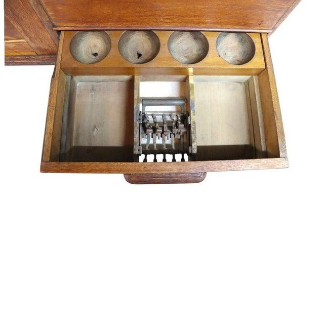 American 1920s Waddell Wooden Ware Works Oak Country Store Display Case & Cash Register Drawer For Sale - Image 3 of 15