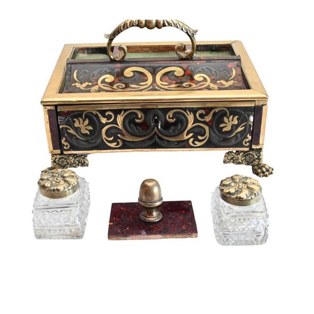 Antique French Boulle Desk Inkwell Standish Set, 1880 For Sale - Image 4 of 5