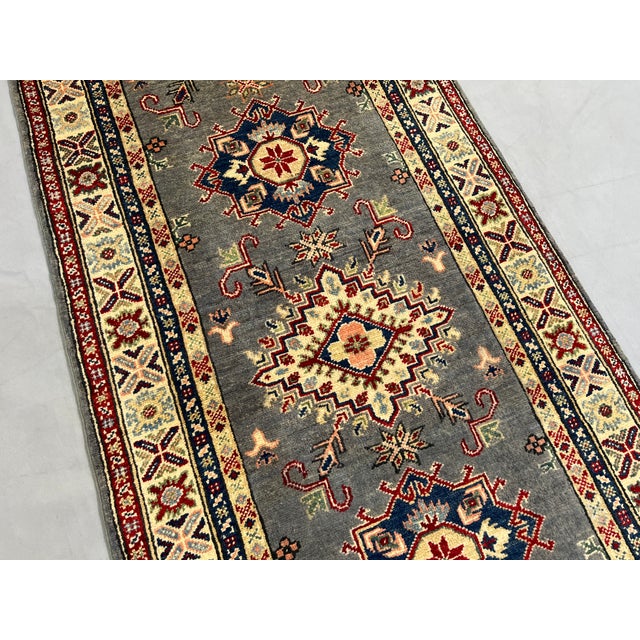 Charcoal Gray, Cream and Red Kazak Wool Runner Rug, 2'8" X 9'6" For Sale - Image 6 of 17