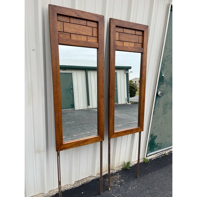 1960s Dixie Brutalist Walnut Dressing Mirrors- A Pair For Sale - Image 5 of 12