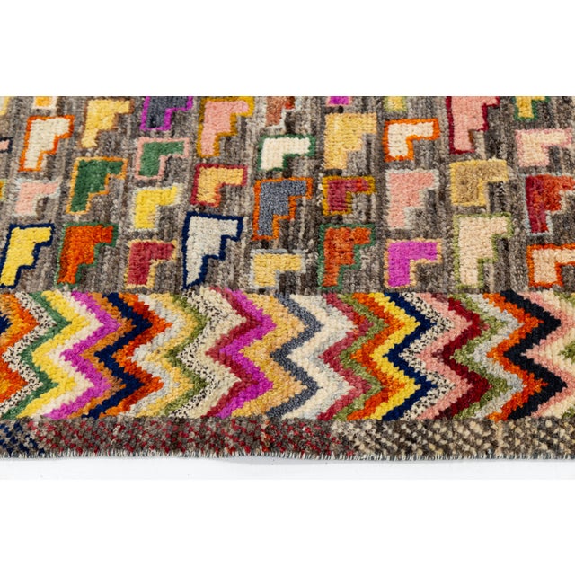 Contemporary Hand-Knotted Baluch Style Rug Vibrant L-Shaped Motif Geometric Wool For Sale In New York - Image 6 of 11