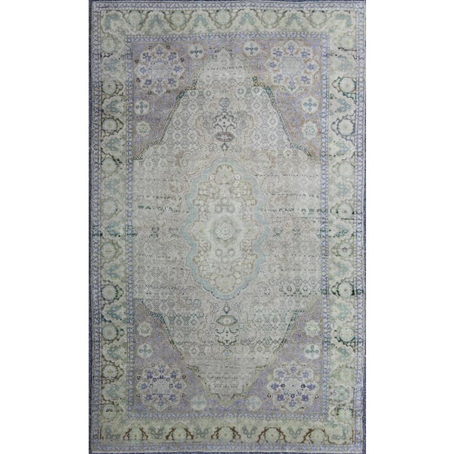 Textile Vintage Turkish Rug With European Design in Various Shades of Lavender and Green For Sale - Image 7 of 7